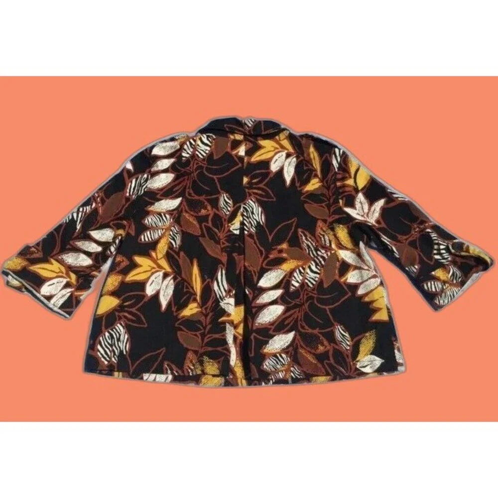 Ruby Rd Woman Jacket Size 14 Multicolor Bolero Flared Buttons Leaves Vintage